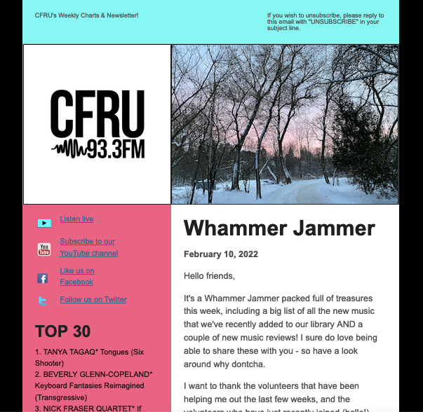 image is a screenshot of a past whammer jammer newsletter