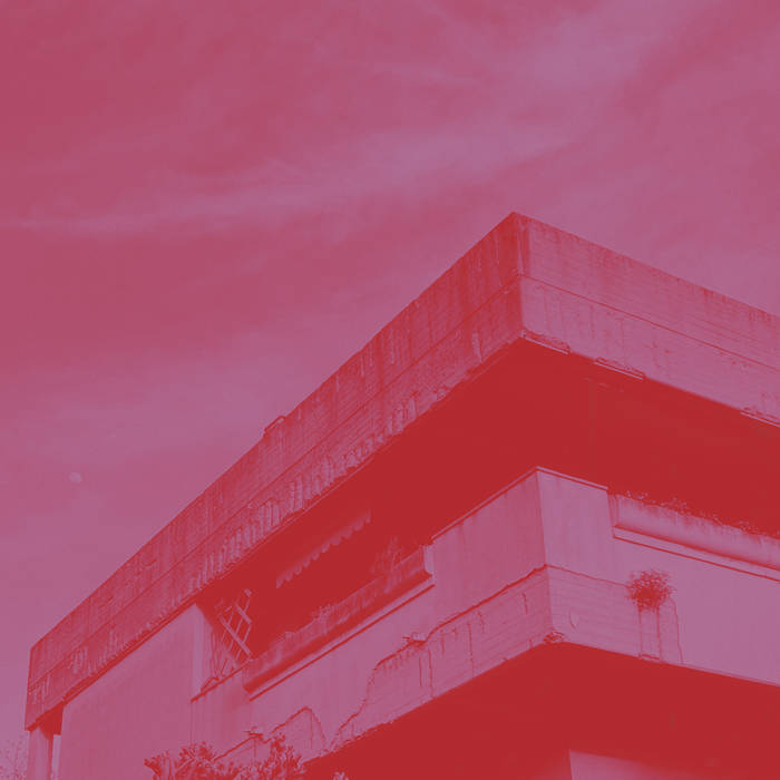 image has a red/pink wash and appears to show the exterior corner of a dilapitated building